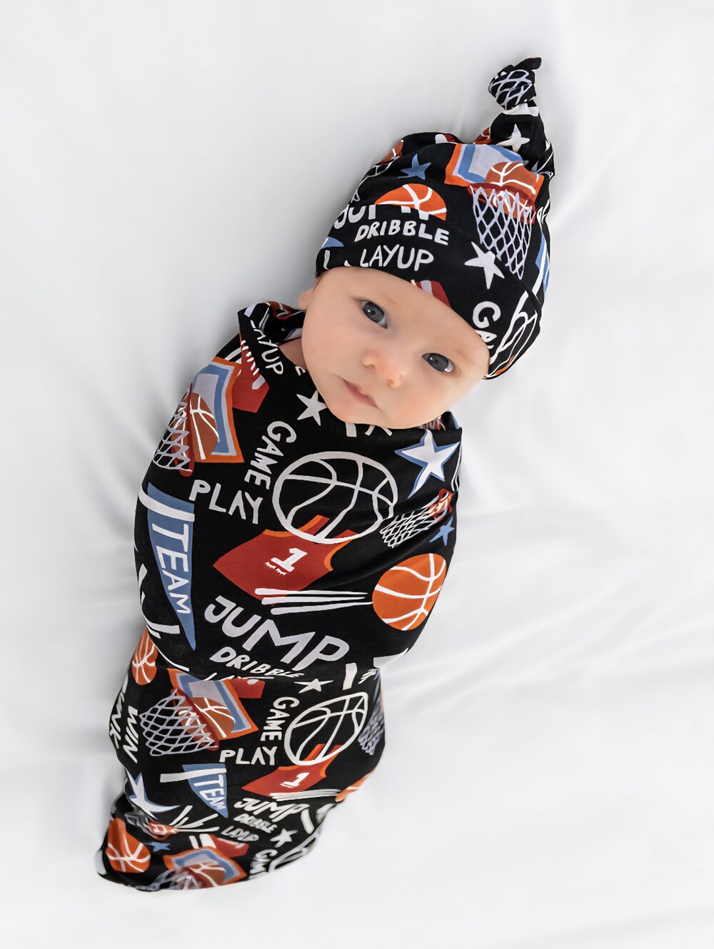 NIB HTF Little Sleepies Limited Edition Slam Dunk Swaddle & Hat Set- Bamboo Cozy